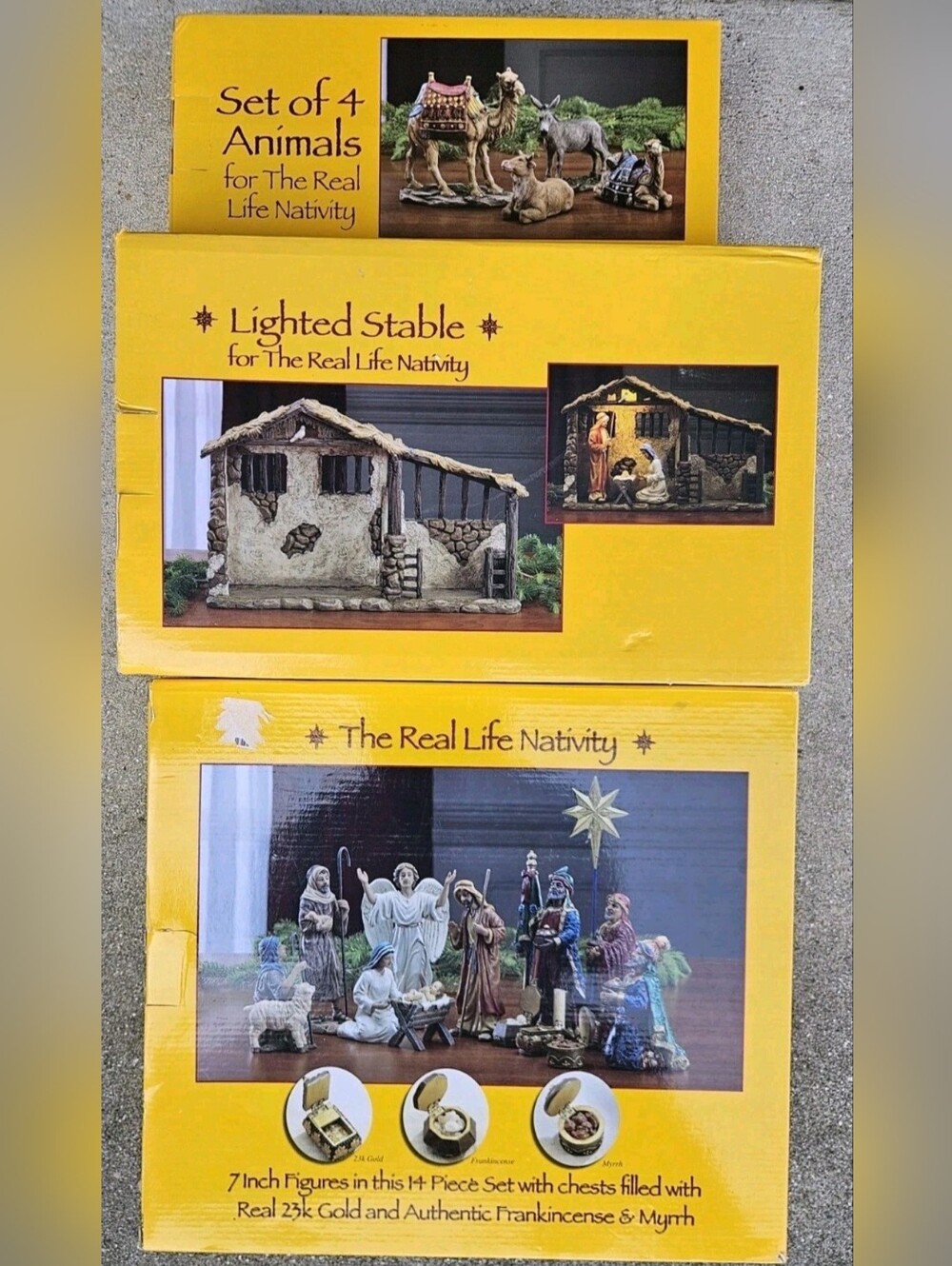 Three Kings Gifts Lot of 3 Sets Real Life Nativity w/ Real 23k Gold jesus